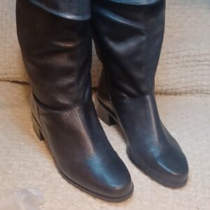 Women's Black Leather Cuff Boots